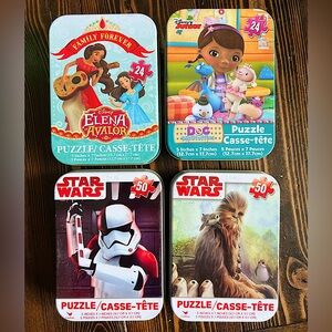 DISNEY • puzzles x4  Star Wars Doc McStuffins Elena tin 24 and 50 pieces jigsaw